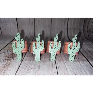 Set of 4 Sequoia Cactus Napkin Rings Wood Pink Green Mervyn's